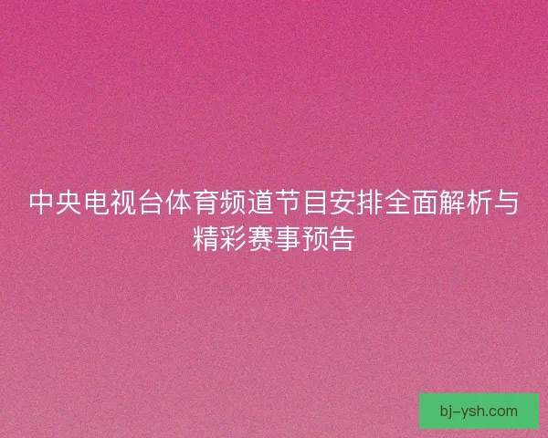中央电视台体育频道节目安排全面解析与精彩赛事预告